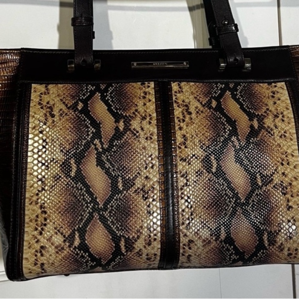 Brahmin Arno Shopping Tote Snakeskin Brown Tan